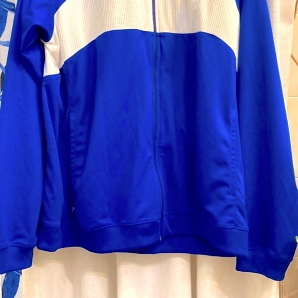 Men’s Adidas Blue & White Three Stripe Polyester Zip Up Athletic Track Jacket - Picture 3 of 11